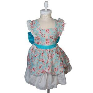 Fox & Heron Dress Girls 4 Floral Blue Bow Ruffled Sleeves Petticoat Handmade Cus